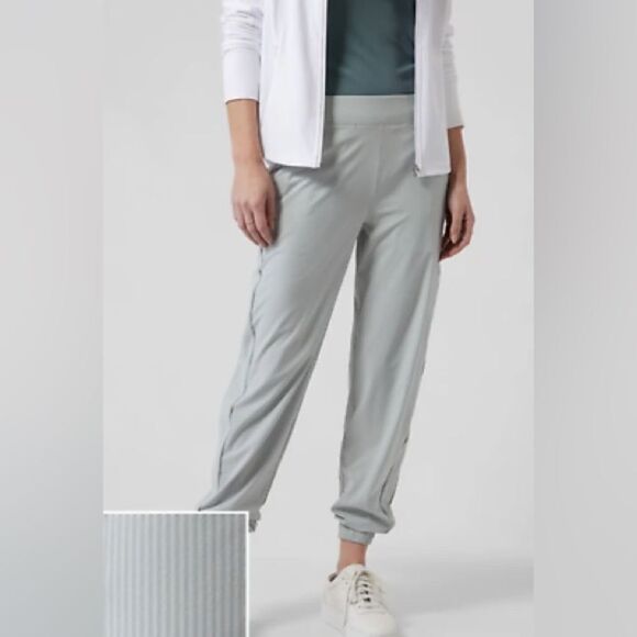 Athleta Brooklyn Textured Jogger Pants City Stripe Coast Clay Green Size 2 NWT - Picture 1 of 9